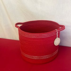 Red & Silver Woven Basket with handles measures 9.5x16x12